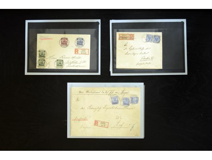 1896/1911, Partie mit 7 R-Briefen aus Shanghai, Tientsin und Tsinanfu, dabei 2 R-Briefe mit Vorläufer-Frankaturen und 2 R-Bri