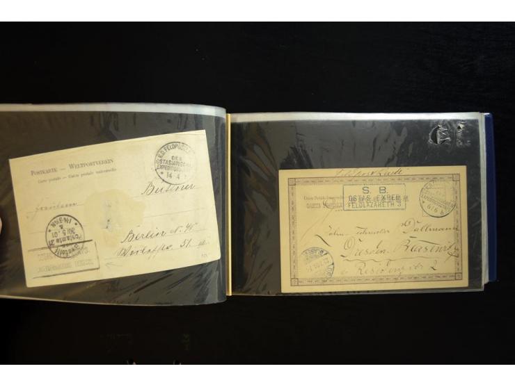 1900/1902, kleine Sammlung mit 27 Karten und Briefen inkl. wenigen frankierten Belegen, dabei u.a. Feldpost-Nr. 9 und 10, ver
