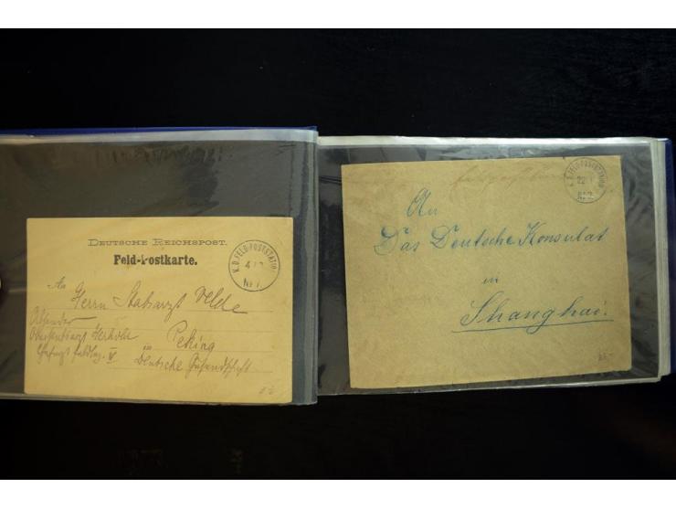 1900/1902, kleine Sammlung mit 27 Karten und Briefen inkl. wenigen frankierten Belegen, dabei u.a. Feldpost-Nr. 9 und 10, ver