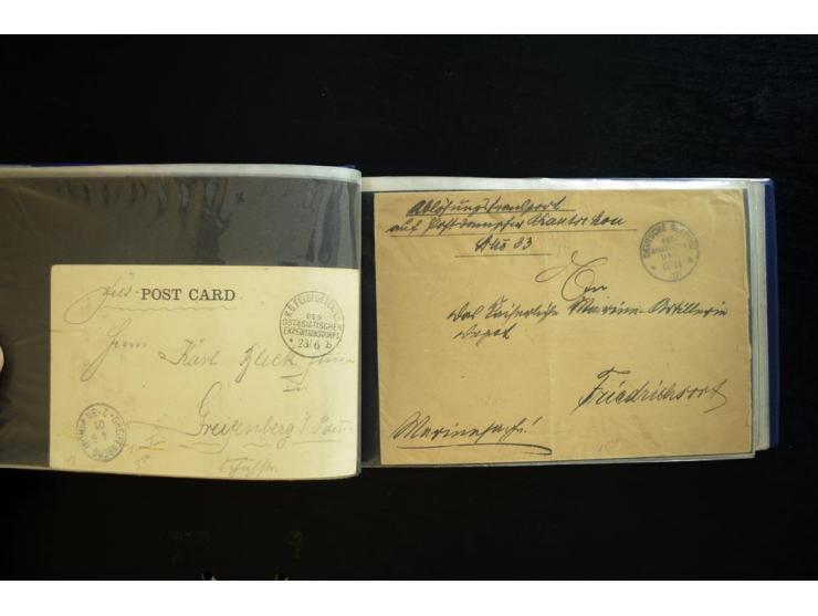 1900/1902, kleine Sammlung mit 27 Karten und Briefen inkl. wenigen frankierten Belegen, dabei u.a. Feldpost-Nr. 9 und 10, ver