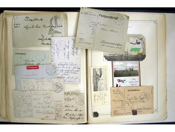 1914/1918, interessante Sammlung mit ca. 380 Briefen und Karten auf Albenblättern mit frz. Beschriftung, dabei bessere Nummer