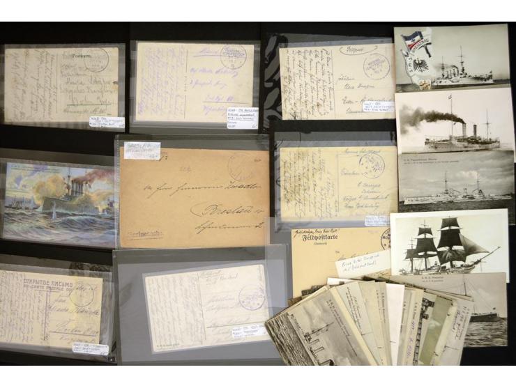 1914/1918, interessanter Posten mit verschiedenen MSP-Nummern, vielen Fotokarten (meist ungebraucht) von Schiffen und weitere