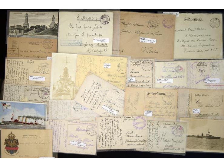 1914/1918, interessanter Posten mit verschiedenen MSP-Nummern, vielen Fotokarten (meist ungebraucht) von Schiffen und weitere