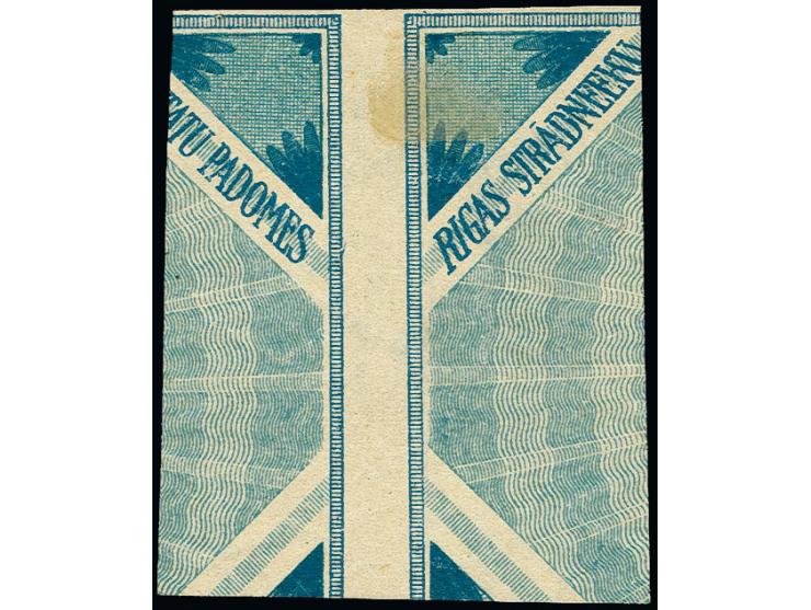 1919, Liberation of Courland 1 rbl. brown frame / blue background on normal paper, without gum, scarce, fine