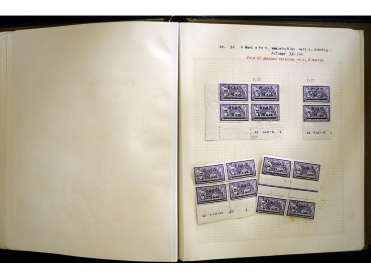 1920/22, vorwiegend ungebrauchte, 4-bändige Spezialsammlung von Druckdaten, Zwischenstegpaare und Millesime, dabei viele Einh