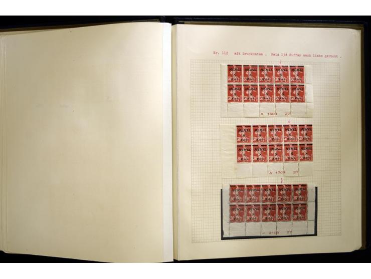 1920/22, vorwiegend ungebrauchte, 4-bändige Spezialsammlung von Druckdaten, Zwischenstegpaare und Millesime, dabei viele Einh