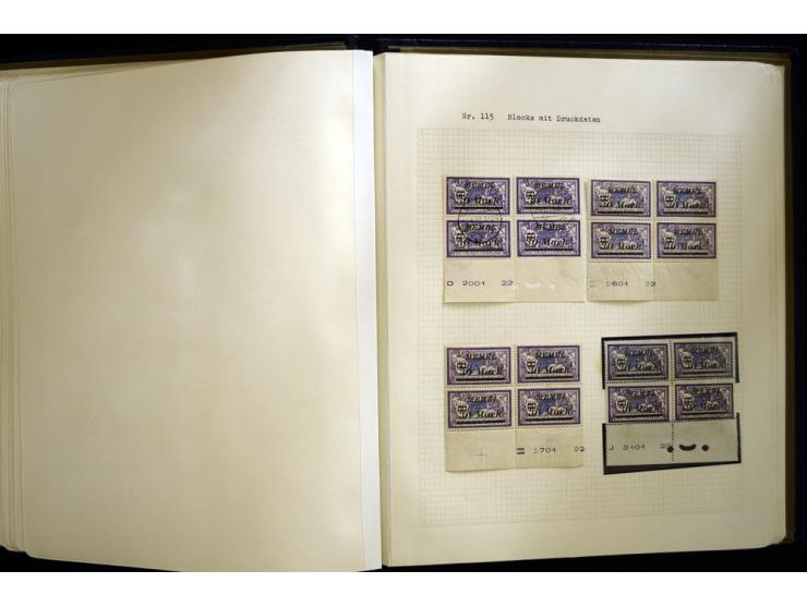 1920/22, vorwiegend ungebrauchte, 4-bändige Spezialsammlung von Druckdaten, Zwischenstegpaare und Millesime, dabei viele Einh