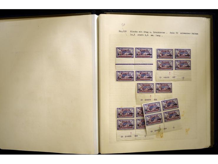 1920/22, vorwiegend ungebrauchte, 4-bändige Spezialsammlung von Druckdaten, Zwischenstegpaare und Millesime, dabei viele Einh