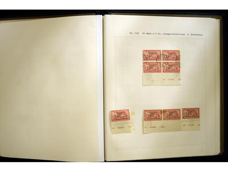 1920/22, vorwiegend ungebrauchte, 4-bändige Spezialsammlung von Druckdaten, Zwischenstegpaare und Millesime, dabei viele Einh