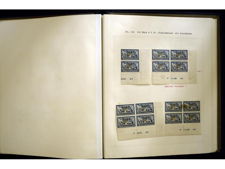 1920/22, vorwiegend ungebrauchte, 4-bändige Spezialsammlung von Druckdaten, Zwischenstegpaare und Millesime, dabei viele Einh