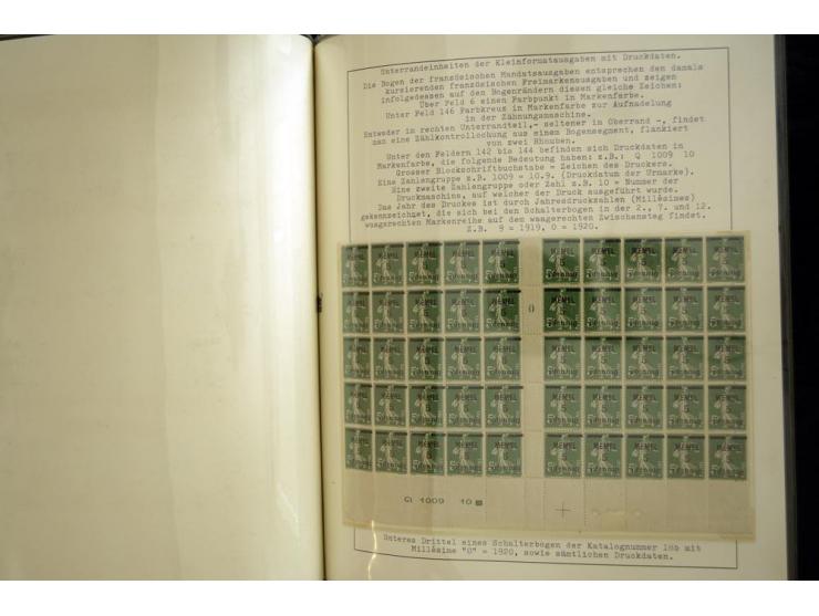 1920/22, vorwiegend ungebrauchte, 4-bändige Spezialsammlung von Druckdaten, Zwischenstegpaare und Millesime, dabei viele Einh
