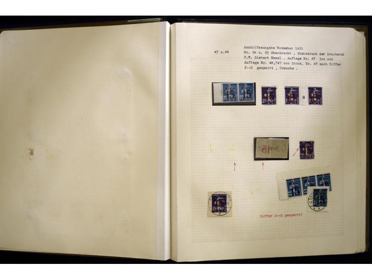 1920/22, vorwiegend ungebrauchte, 4-bändige Spezialsammlung von Druckdaten, Zwischenstegpaare und Millesime, dabei viele Einh