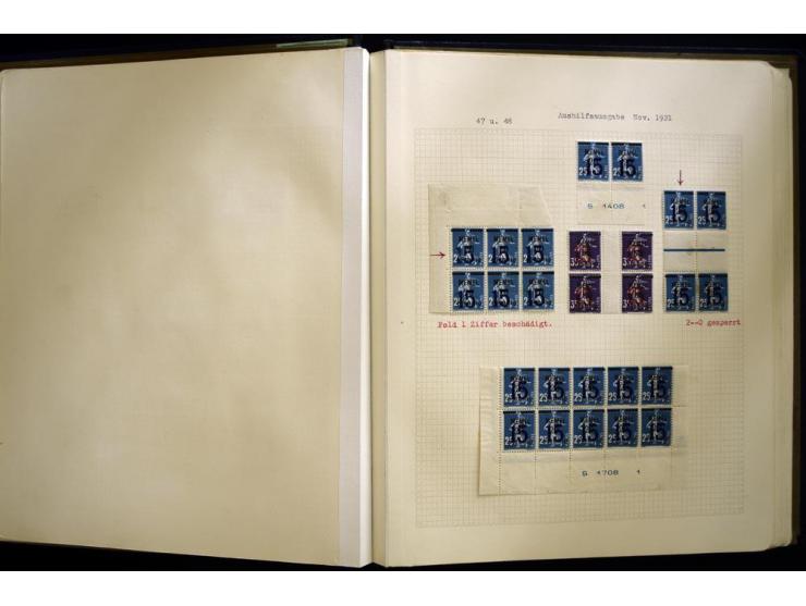 1920/22, vorwiegend ungebrauchte, 4-bändige Spezialsammlung von Druckdaten, Zwischenstegpaare und Millesime, dabei viele Einh