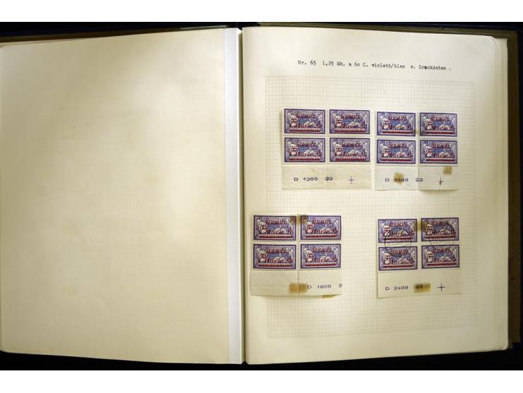 1920/22, vorwiegend ungebrauchte, 4-bändige Spezialsammlung von Druckdaten, Zwischenstegpaare und Millesime, dabei viele Einh