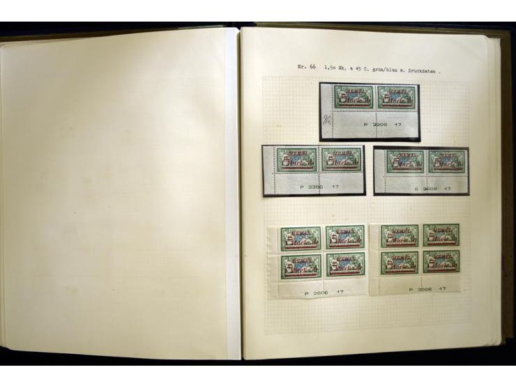 1920/22, vorwiegend ungebrauchte, 4-bändige Spezialsammlung von Druckdaten, Zwischenstegpaare und Millesime, dabei viele Einh
