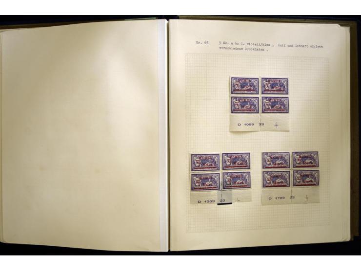 1920/22, vorwiegend ungebrauchte, 4-bändige Spezialsammlung von Druckdaten, Zwischenstegpaare und Millesime, dabei viele Einh