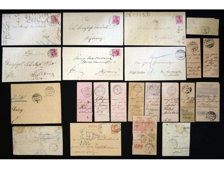 1900/22, über 40 Briefe und Karten sowie einige Briefstücke mit verschiedenen Stempeln, dabei u.a. "KINTEN", "KUGELEIT", "JAG