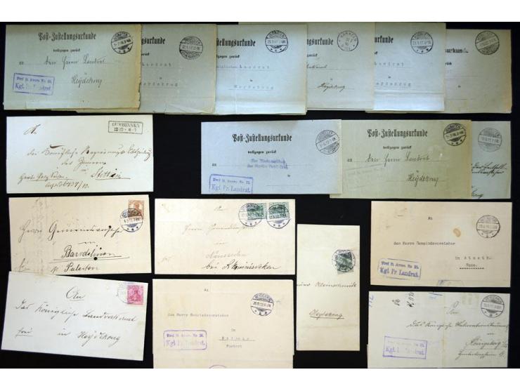 1900/22, über 40 Briefe und Karten sowie einige Briefstücke mit verschiedenen Stempeln, dabei u.a. "KINTEN", "KUGELEIT", "JAG