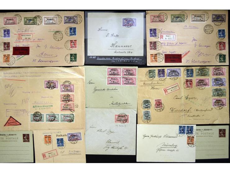 1920/22, französische Besetzung, umfangreiche Sammlung von über 140 Briefen und Karten, dabei bessere Frankaturen, R-Briefe, 