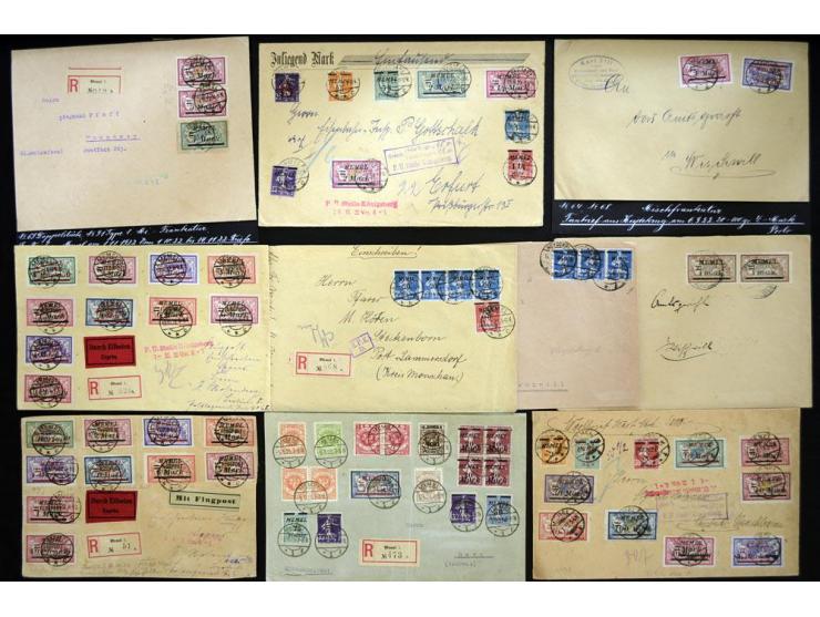 1920/22, französische Besetzung, umfangreiche Sammlung von über 140 Briefen und Karten, dabei bessere Frankaturen, R-Briefe, 
