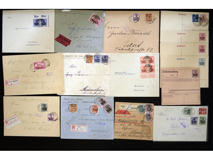 1920, Germania, 18 Briefe und Ganzsachen, dabei Vorläufer, Bahnpost, Einschreiben und Mischfrankaturen mit franz. Ausgaben, m