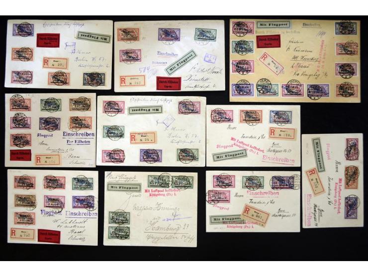 1922, Flugpost, 10 Briefe mit teils besseren Frankaturen, meist gute Erhaltung