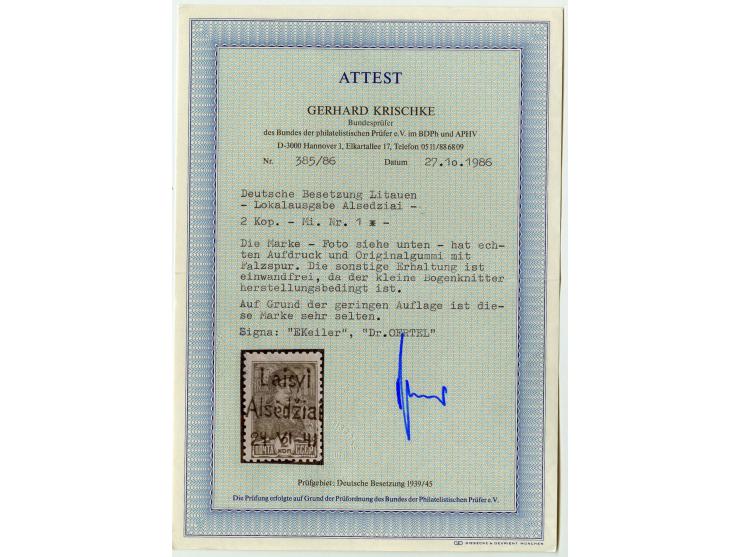 1941, interessante meist ungebrauche und postfrische Partie, dabei Litauen Mi.-Nr. 17II ungebraucht, Alsedschen Mi.-Nr. 1 ung
