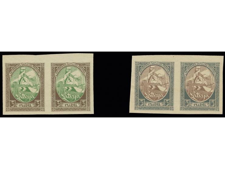 First Constitution Assembly 3-5 rbl., archive proofs, horizontal pairs, without gum, very scarce, fine, signed R