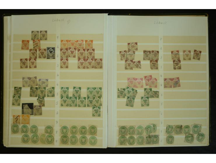 1849/1945(ca.), ARBEITSMATERIAL EINES BRIEFMARKENRESTAURATORS, hochinteressanter Bestand in Steckalben und Tütchen, dabei  vi