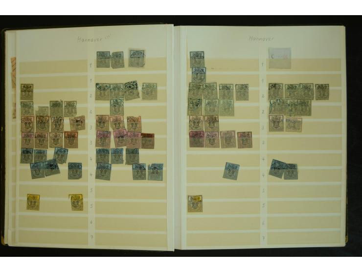 1849/1945(ca.), ARBEITSMATERIAL EINES BRIEFMARKENRESTAURATORS, hochinteressanter Bestand in Steckalben und Tütchen, dabei  vi