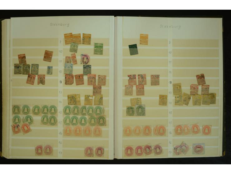 1849/1945(ca.), ARBEITSMATERIAL EINES BRIEFMARKENRESTAURATORS, hochinteressanter Bestand in Steckalben und Tütchen, dabei  vi