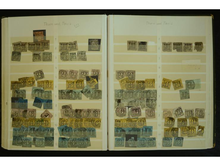 1849/1945(ca.), ARBEITSMATERIAL EINES BRIEFMARKENRESTAURATORS, hochinteressanter Bestand in Steckalben und Tütchen, dabei  vi