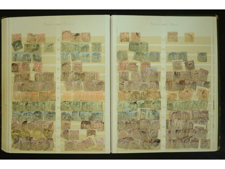 1849/1945(ca.), ARBEITSMATERIAL EINES BRIEFMARKENRESTAURATORS, hochinteressanter Bestand in Steckalben und Tütchen, dabei  vi