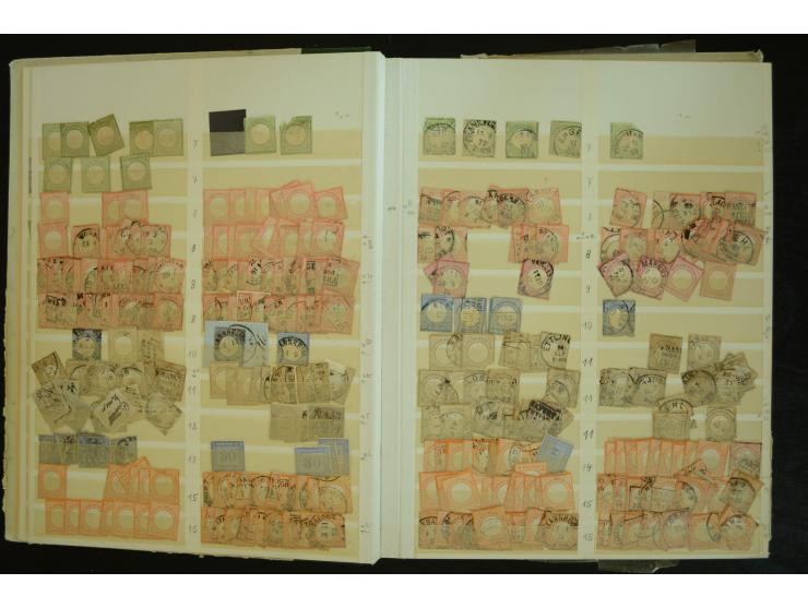 1849/1945(ca.), ARBEITSMATERIAL EINES BRIEFMARKENRESTAURATORS, hochinteressanter Bestand in Steckalben und Tütchen, dabei  vi