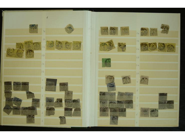 1849/1945(ca.), ARBEITSMATERIAL EINES BRIEFMARKENRESTAURATORS, hochinteressanter Bestand in Steckalben und Tütchen, dabei  vi