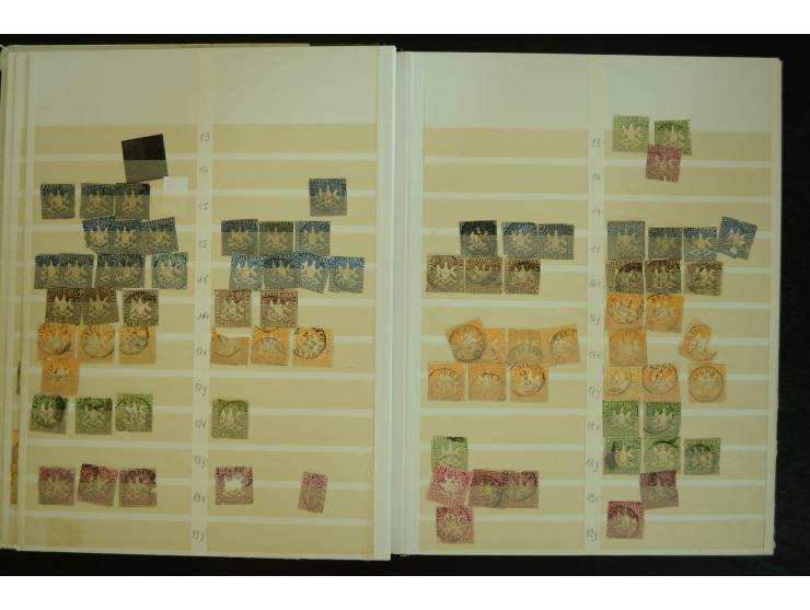 1849/1945(ca.), ARBEITSMATERIAL EINES BRIEFMARKENRESTAURATORS, hochinteressanter Bestand in Steckalben und Tütchen, dabei  vi