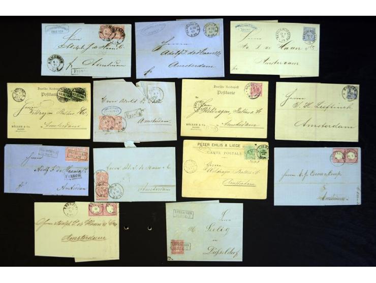 1857/74 (ca.), über 60 frankierte Briefe aus einer Firmen- und Familienkorrespondenz nach Amsterdam, dabei viele interessante