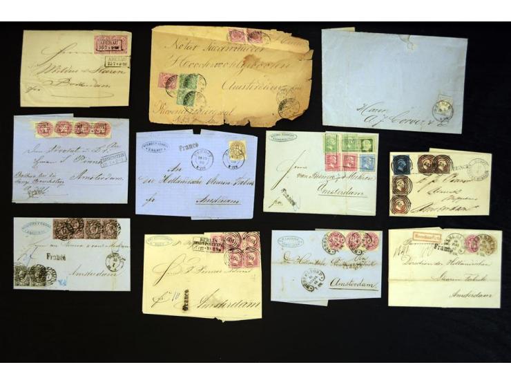 1857/74 (ca.), über 60 frankierte Briefe aus einer Firmen- und Familienkorrespondenz nach Amsterdam, dabei viele interessante