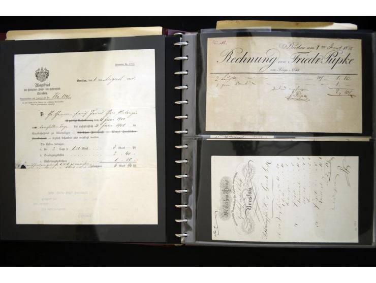 BRESLAU: 1658/1945 (ca.), umfangreiche Material-Sammlung mit hunderten von Firmenrechnungen, Quittungen, diversen Anschreiben