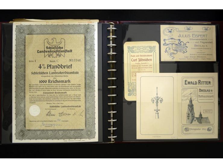 BRESLAU: 1658/1945 (ca.), umfangreiche Material-Sammlung mit hunderten von Firmenrechnungen, Quittungen, diversen Anschreiben