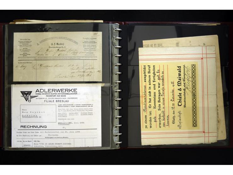 BRESLAU: 1658/1945 (ca.), umfangreiche Material-Sammlung mit hunderten von Firmenrechnungen, Quittungen, diversen Anschreiben