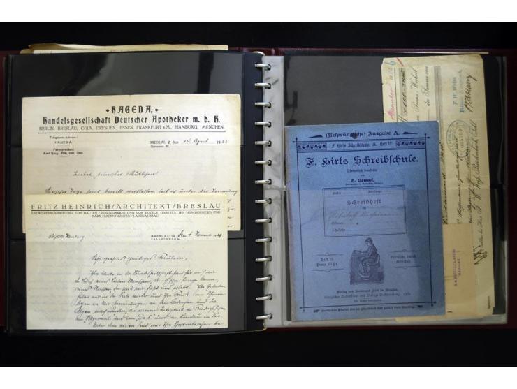 BRESLAU: 1658/1945 (ca.), umfangreiche Material-Sammlung mit hunderten von Firmenrechnungen, Quittungen, diversen Anschreiben