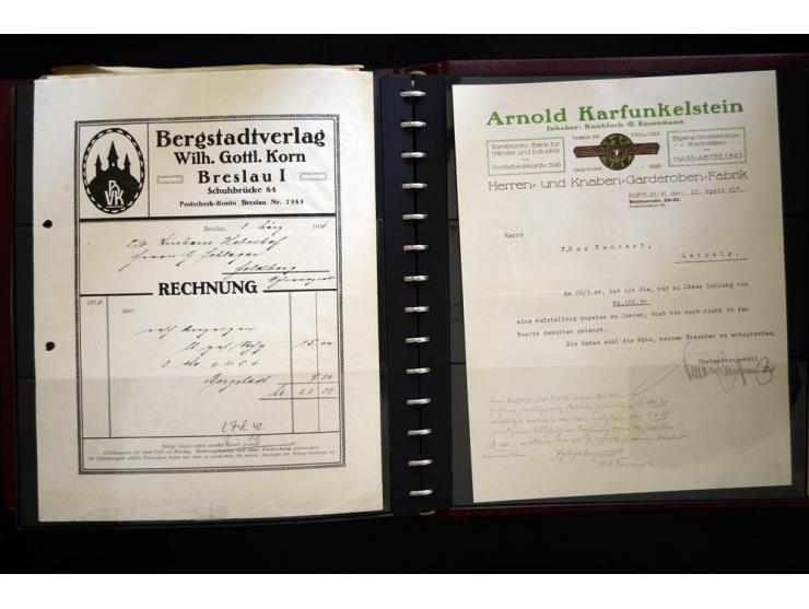 BRESLAU: 1658/1945 (ca.), umfangreiche Material-Sammlung mit hunderten von Firmenrechnungen, Quittungen, diversen Anschreiben