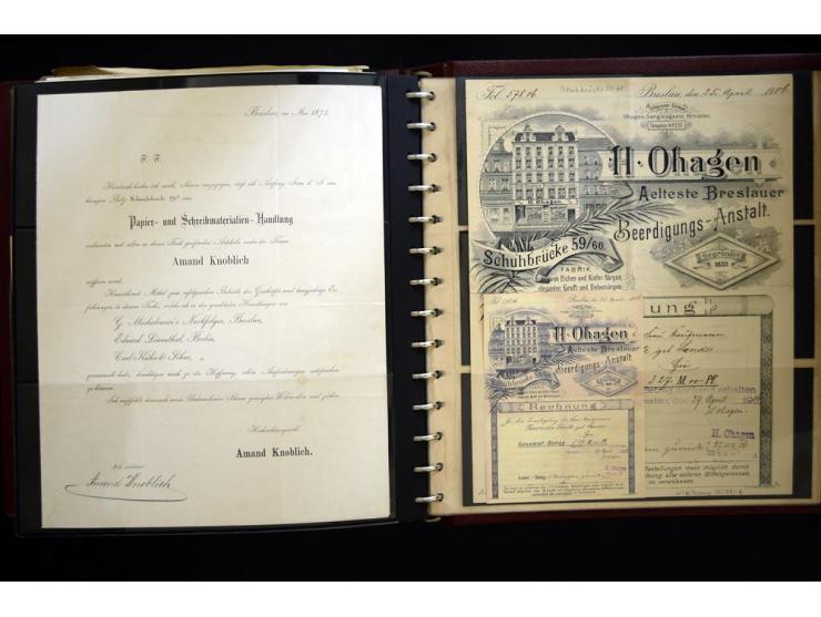 BRESLAU: 1658/1945 (ca.), umfangreiche Material-Sammlung mit hunderten von Firmenrechnungen, Quittungen, diversen Anschreiben
