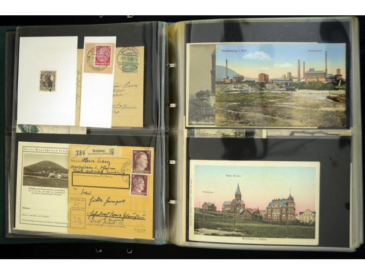 LANKREIS WALDENBURG: 1840/1945, umfangreiche Sammlung mit sehr vielen Ansichtskarten und Stempel-Belegen, dabei Litho-Karten 