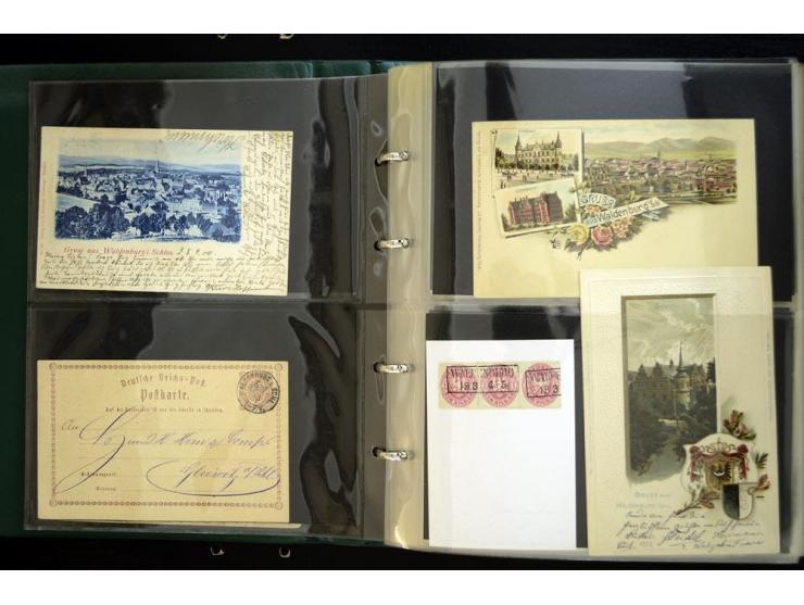LANKREIS WALDENBURG: 1840/1945, umfangreiche Sammlung mit sehr vielen Ansichtskarten und Stempel-Belegen, dabei Litho-Karten 