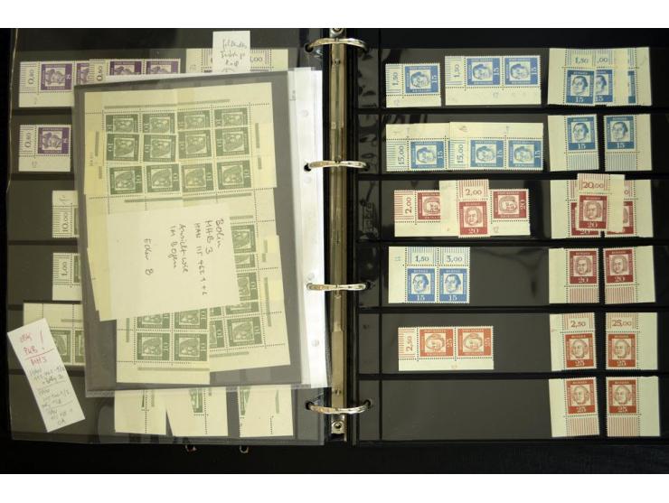 1948/90, postfrische Spezialsammlung, fast ausschließlich Rand- und vor allem Eckrandstücke, dabei auch Paare und 4er-Blocks,