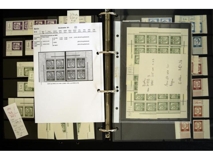 1948/90, postfrische Spezialsammlung, fast ausschließlich Rand- und vor allem Eckrandstücke, dabei auch Paare und 4er-Blocks,