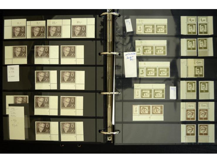 1948/90, postfrische Spezialsammlung, fast ausschließlich Rand- und vor allem Eckrandstücke, dabei auch Paare und 4er-Blocks,