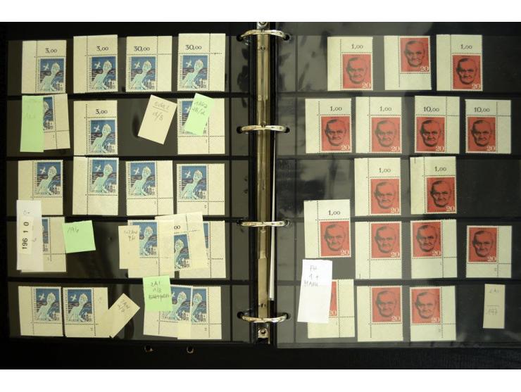 1948/90, postfrische Spezialsammlung, fast ausschließlich Rand- und vor allem Eckrandstücke, dabei auch Paare und 4er-Blocks,